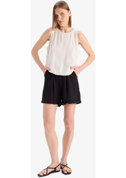 Yüksek Bel Krinkıl Kumaş Şort E7831AX25SM