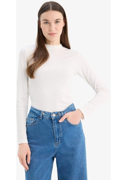 Yarım Balıkçı Yaka Basic Düz Fitilli Kaşkorse Uzun Kollu Tişört E7671AX25SP