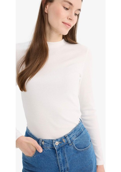 Yarım Balıkçı Yaka Basic Düz Fitilli Kaşkorse Uzun Kollu Tişört E7671AX25SP