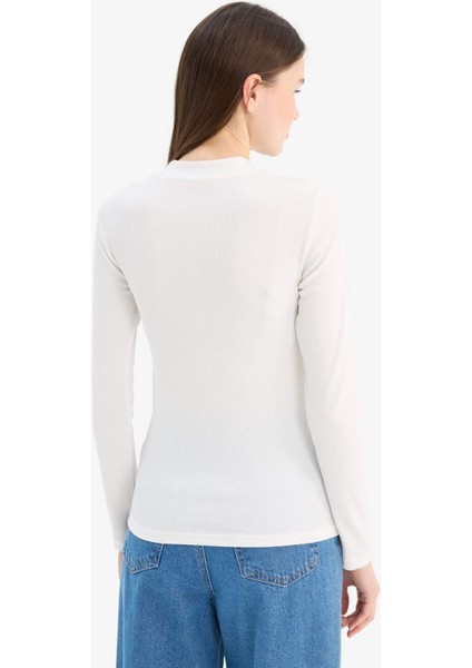 Yarım Balıkçı Yaka Basic Düz Fitilli Kaşkorse Uzun Kollu Tişört E7671AX25SP