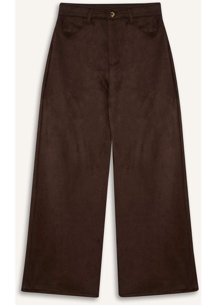 Straight Fit Fermuarlı Yüksek Bel Standart Boy Suni Deri Palazzo Pantolon E7234AX25SP