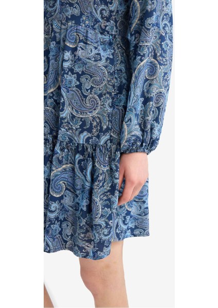 Bisiklet Yaka Desenli Uzun Kollu Mini Elbise E6612AX25SP