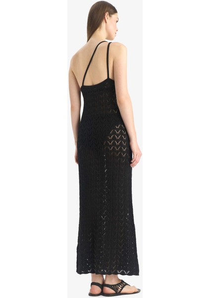 Regular Fit Tek Omuzlu Siyah Triko Plaj Elbisesi-Fall in Love Z9665AZ25HS