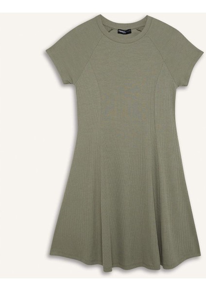 Coool Bisiklet Yaka Basic Düz Fitilli Kaşkorse Kısa Kollu Mini Yazlık Elbise E8134AX25SM