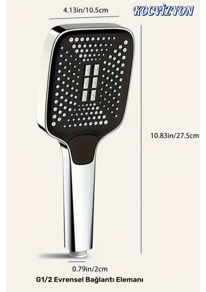 3 Mod'lu Dikdörtgen Yüksek Basınçlı Ayarlanabilir Duş Başlığı ve 150 cm Pvc Hortum Hediye fiyatları