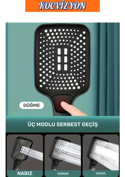 3 Mod'lu Dikdörtgen Yüksek Basınçlı Ayarlanabilir Duş Başlığı ve 150 cm Pvc Hortum Hediye fırsatları