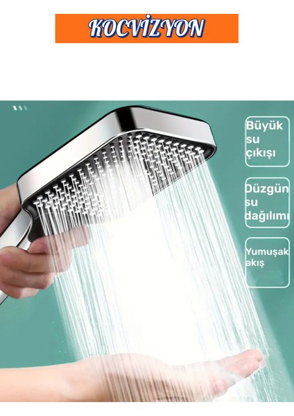 3 Mod'lu Dikdörtgen Yüksek Basınçlı Ayarlanabilir Duş Başlığı ve 150 cm Pvc Hortum Hediye indirimleri