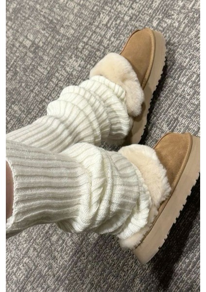 Ekru %100 Akrilik Üst Kalite Triko Örgü Çorap Tozluk