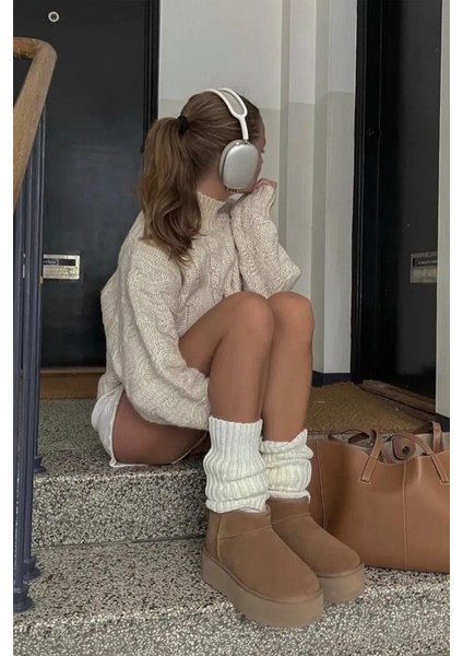 Ekru %100 Akrilik Üst Kalite Triko Örgü Çorap Tozluk fiyatları