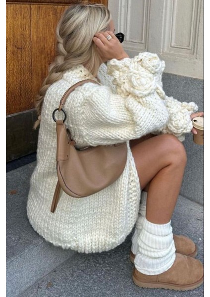 Ekru %100 Akrilik Üst Kalite Triko Örgü Çorap Tozluk modelleri