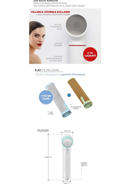 Aritmalı Karbon Duş Başlığı ve Yedek Filtre, Beyaz Renk, Sağlıklı ve Pratik Kullanım. fiyatları