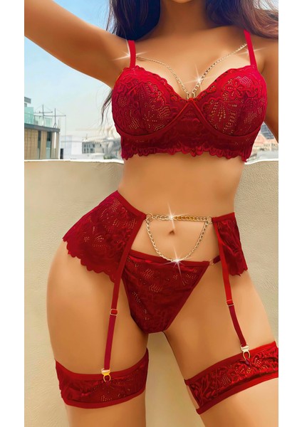 Bordo Zincir Detaylı Dantelli Jartiyer Takımı fiyatları