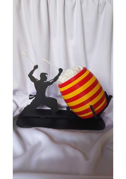 Taiko Davul Tasarımlı Pamuklu Kulak Çubuğu Standı – Sanatsal & Fonksiyonel Dekor