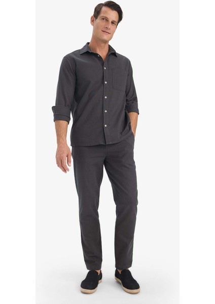 %100 Pamuk Slim Fit Dar Kesim Beli Lastikli Keten Görünümlü Cepli Düz Paça Jogger Pantolon D2671AX25AU