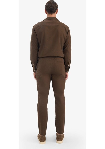 %100 Pamuk Slim Fit Beli Lastikli Keten Görünümlü Cepli Düz Paça Jogger Pantolon D2671AX25AU