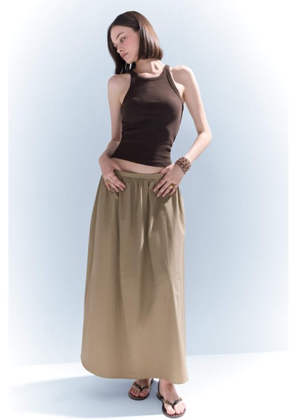 A Kesim Normal Bel Yarım Astar Poplin Midi Etek E8700AX25SP