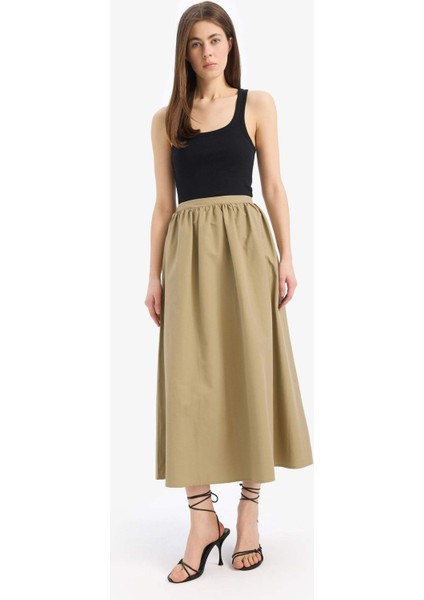 A Kesim Normal Bel Yarım Astar Poplin Midi Etek E8700AX25SP