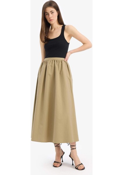 A Kesim Normal Bel Yarım Astar Poplin Midi Etek E8700AX25SP