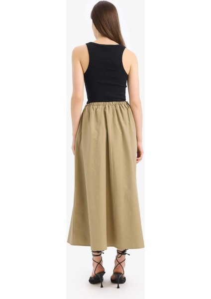 A Kesim Normal Bel Yarım Astar Poplin Midi Etek E8700AX25SP