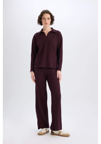 Wide Leg Geniş Paça Eşofman Altı Normal Bel Fitilli Kaşkorse Kumaş Basic Düz B2405AX25SP