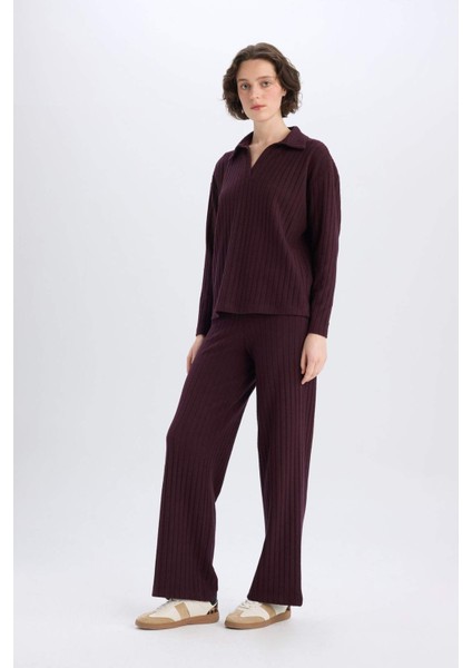 Wide Leg Geniş Paça Eşofman Altı Normal Bel Fitilli Kaşkorse Kumaş Basic Düz B2405AX25SP