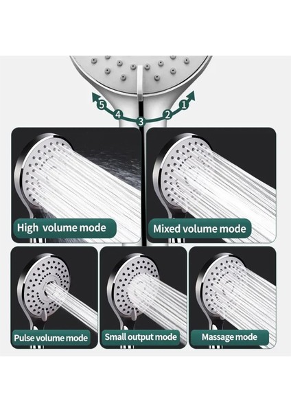 5 Fonksiyonlu Banyo Duş Başlığı ve 1,5m Örgülü Hortumlu Set