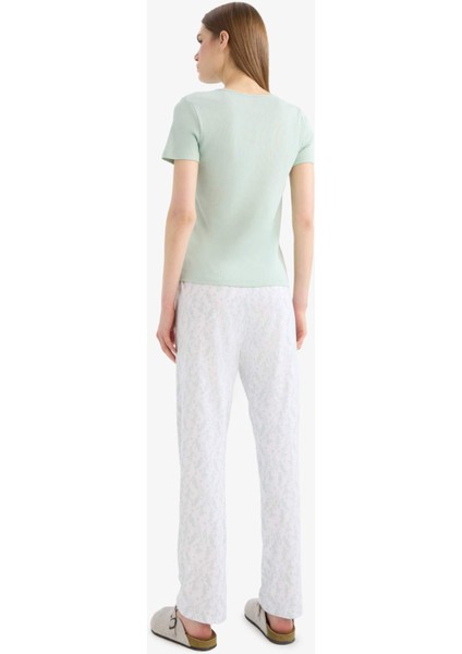 Regular Fit Pijama Takımı Kısa Kollu Üst Desenli Uzun Alt-Fall in Love E0266AX25SP