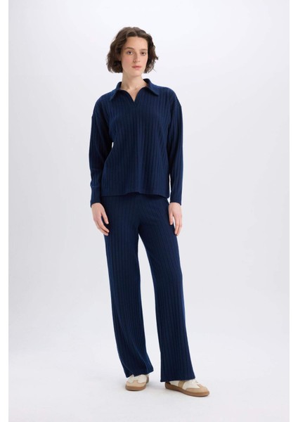 Wide Leg Geniş Paça Eşofman Altı Normal Bel Fitilli Kaşkorse Kumaş Basic Düz B2405AX25SP