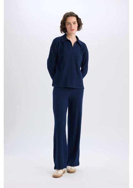 Wide Leg Geniş Paça Eşofman Altı Normal Bel Fitilli Kaşkorse Kumaş Basic Düz B2405AX25SP