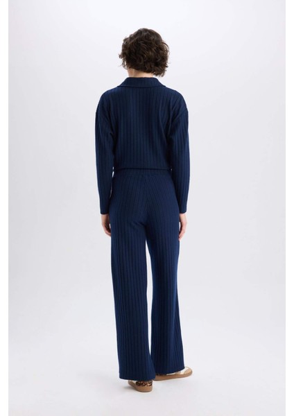 Wide Leg Geniş Paça Eşofman Altı Normal Bel Fitilli Kaşkorse Kumaş Basic Düz B2405AX25SP