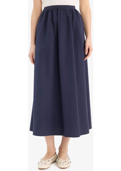 A Kesim Normal Bel Yarım Astar Poplin Midi Etek E8700AX25SP