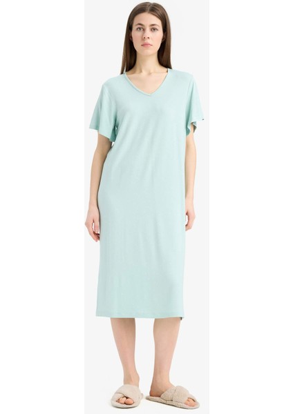 V Yaka Kısa Kollu Gecelik-Fall in Love E0269AX25SP