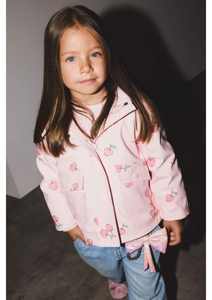 Kız Bebek Rüzgar Geçirmez Su Geçirmez Kapüşonlu Desenli Çıtçıtlı Cepli Mont E7994A525AU