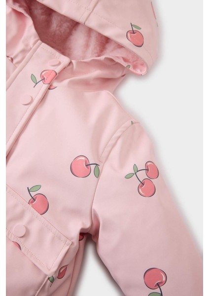 Kız Bebek Rüzgar Geçirmez Su Geçirmez Kapüşonlu Desenli Çıtçıtlı Cepli Mont E7994A525AU