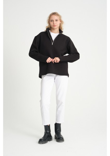 Kadın Rahat Kalıp Içi Polarlı 3 Iplik Yarım Fermuarlı Sweatshırt SPR24SWK21 fiyatları