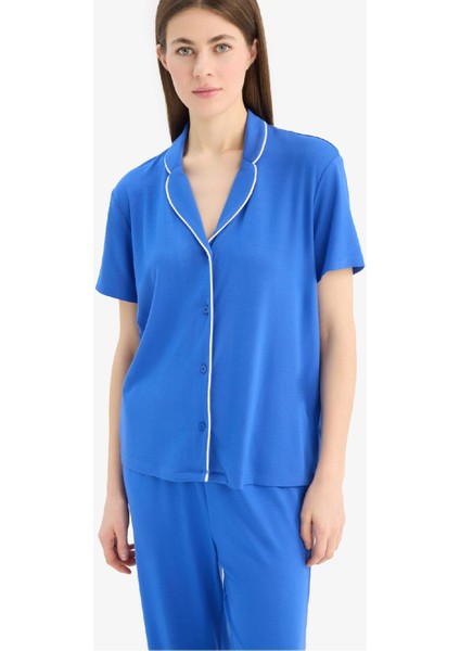 Pijama Takımı Kısa Kollu Üst Beli Lastikli Uzun Alt-Fall in Love E7622AX25SP
