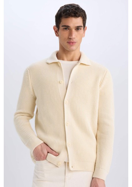 Standart Fit Polo Yaka Düğmeli Triko Hırka E8397AX24CW