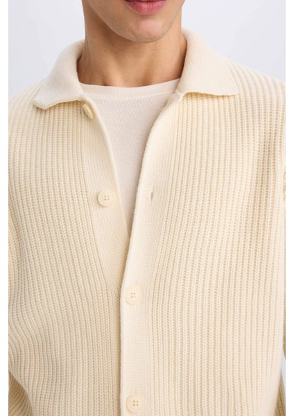 Standart Fit Polo Yaka Düğmeli Triko Hırka E8397AX24CW