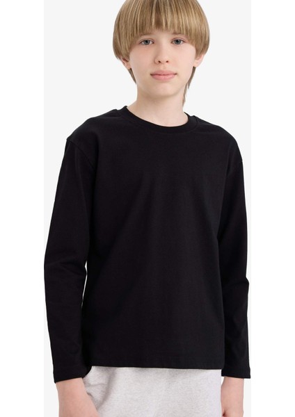Erkek Çocuk Bisiklet Yaka Basic Düz Uzun Kollu Tişört D8552A825SP