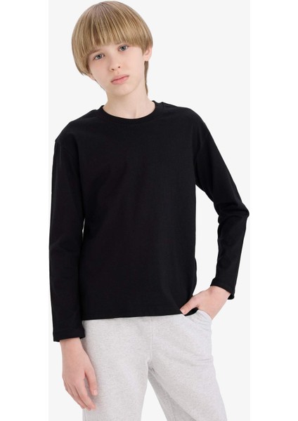 Erkek Çocuk Bisiklet Yaka Basic Düz Uzun Kollu Tişört D8552A825SP