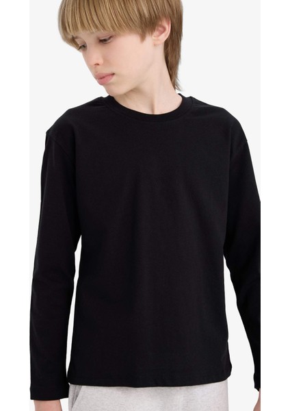 Erkek Çocuk Bisiklet Yaka Basic Düz Uzun Kollu Tişört D8552A825SP