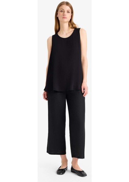 Culotte Yüksek Bel Kısa Boy Keten Karışımlı Pantolon E7962AX25SP