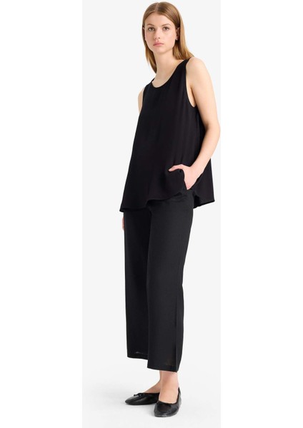 Culotte Yüksek Bel Kısa Boy Keten Karışımlı Pantolon E7962AX25SP