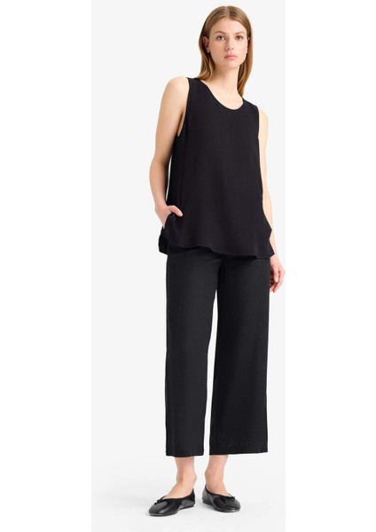 Culotte Yüksek Bel Kısa Boy Keten Karışımlı Pantolon E7962AX25SP