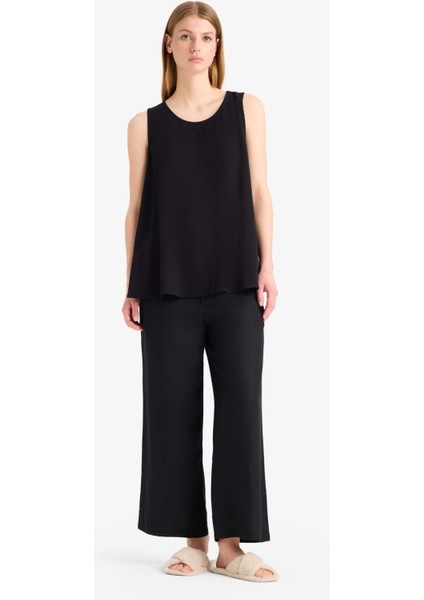 Culotte Yüksek Bel Kısa Boy Keten Karışımlı Pantolon E7962AX25SP