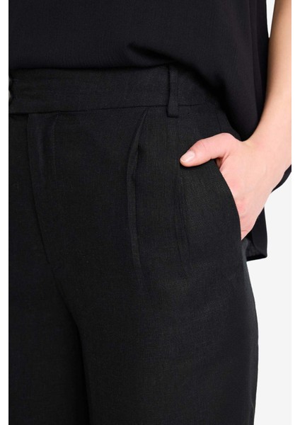 Culotte Yüksek Bel Kısa Boy Keten Karışımlı Pantolon E7962AX25SP