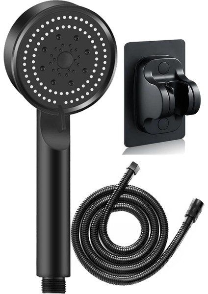 Şık Siyah Çok Fonksiyonlu Banyo Duş Seti, 1,5 M Hortum ve Yapışkanlı Mafsal