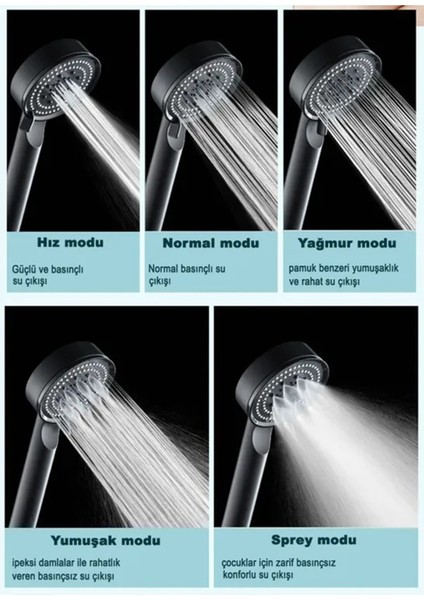 Şık Siyah Çok Fonksiyonlu Banyo Duş Seti, 1,5 M Hortum ve Yapışkanlı Mafsal indirimleri