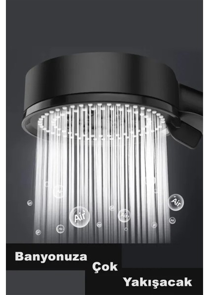 Şık Siyah Çok Fonksiyonlu Banyo Duş Seti, 1,5 M Hortum ve Yapışkanlı Mafsal