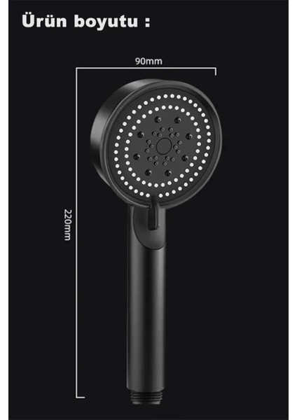 Şık Siyah Çok Fonksiyonlu Banyo Duş Seti, 1,5 M Hortum ve Yapışkanlı Mafsal